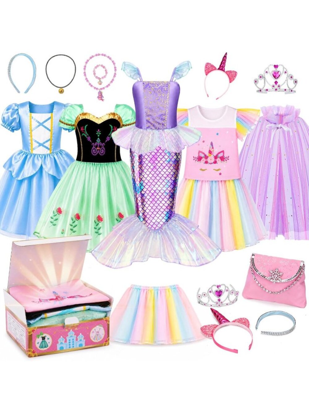 Princess Dress Up Trunk 16PCS Costume Set for Girls Birthday Gift - Pink